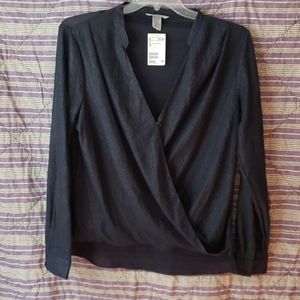 Dressy wrap blouse, NWT, hi-low hem